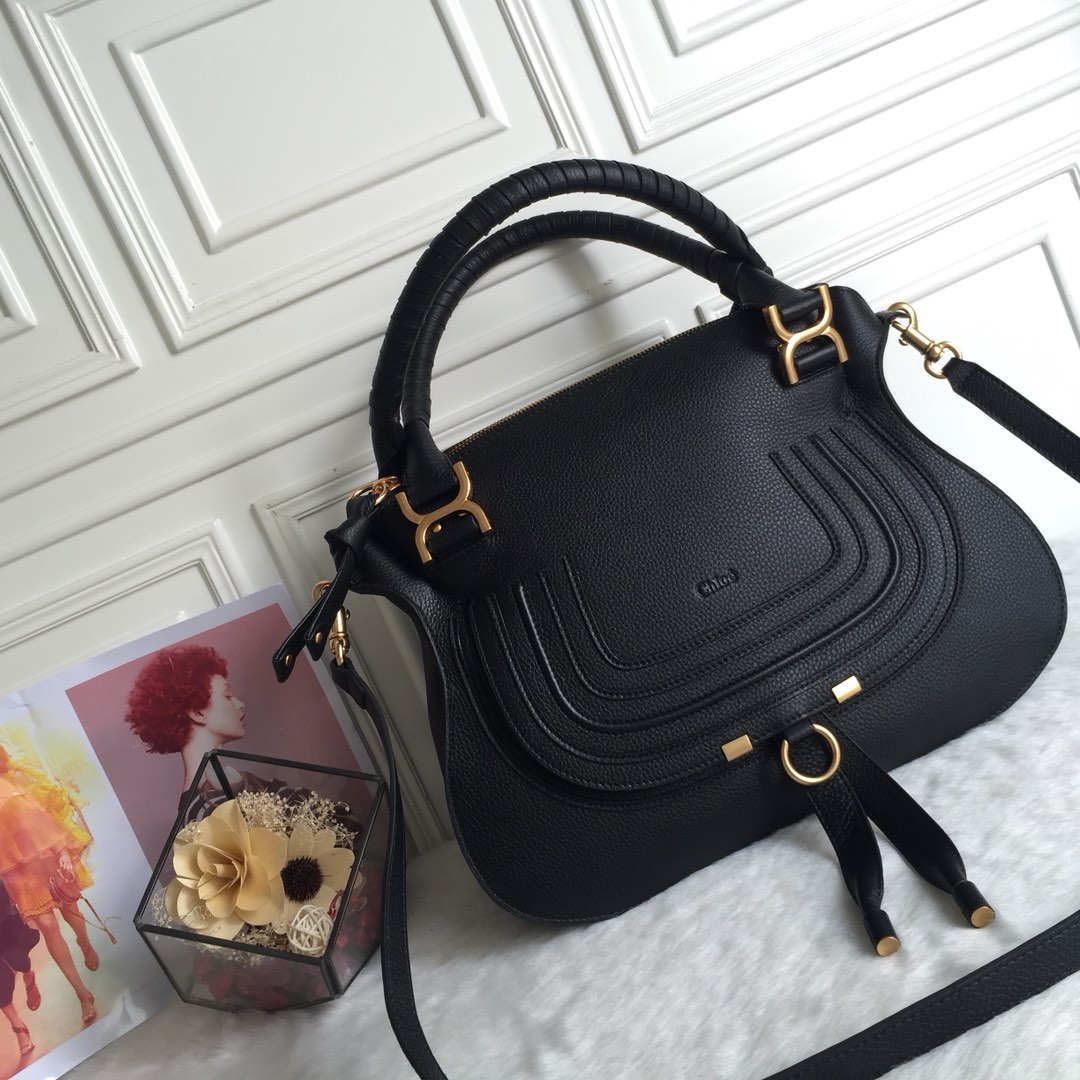 Chloe Large Marcie Bag In Black Grained Leather